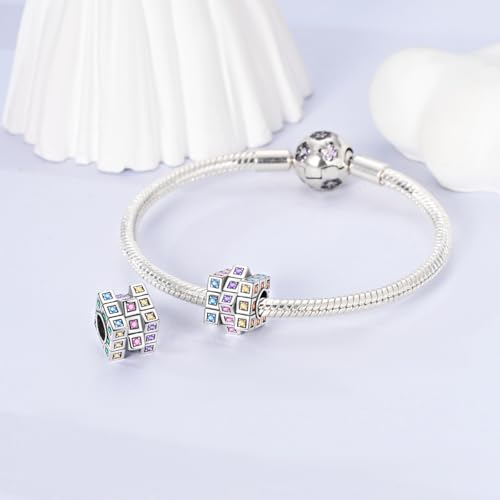 NARMO 925 Sterling Silver Charm Bead for Bracelets Silver Charms for Women - color: Rubik's Cube