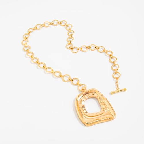 Sora Tuki Gold Chunky Necklace for Women Trendy Big Silver Statement Necklace Large Heart Hollow Square Necklaces Bold Thick Chain OT Toggle Necklaces Boho Chunky Jewelry - color: Style 2 - Gold-Square