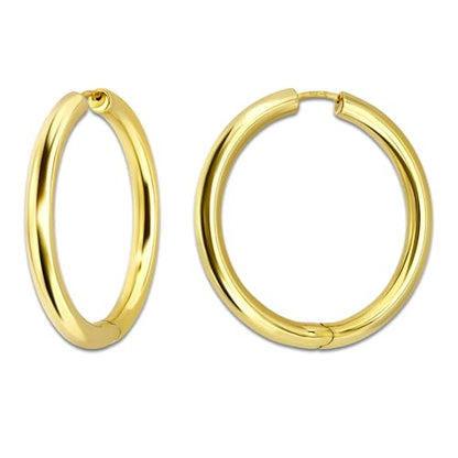 18K Gold Plated Sterling Silver Earrings for Women – Pure & Polished, Twist, Square, Hinged Tube, Abstract & Heart Shape Hoops – Lightweight, Hypoallergenic, Non-Tarnish Jewelry (Sizes: 3x35mm-46x30mm) - color: Gold, size: Hinged Tube (5x45mm)
