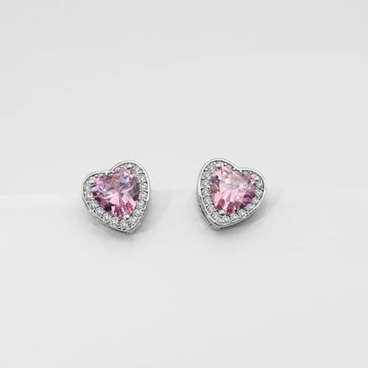 Cubic Zirconia LOVE Heart Jewelry Set Earrings Necklace Bracelet Set for Women Prom Wedding Party Anniversary Birthday - color: pink