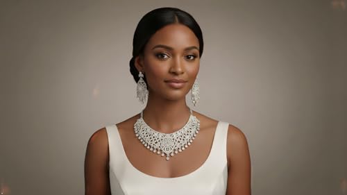 Touchstone Indian jewelry sets for women tikka wedding necklace costume guest statement bollywood rhinestones crystal faux pearls gold big royal neck piece set bridal fashion accessories - color: D303 White 2