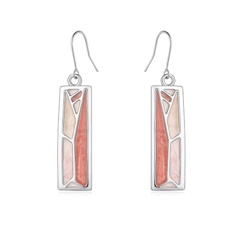Silver Dangle Earrings for Women Shaped Rectangle Wide Bar Enamel Earrings Colorful Geometric Drop for Daily - color: Pink