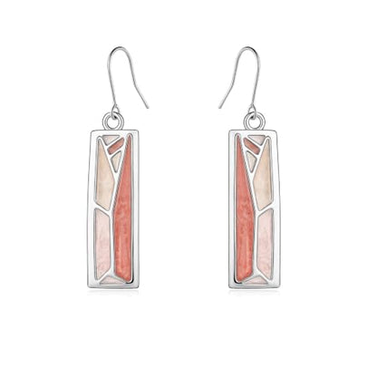 Silver Dangle Earrings for Women Shaped Rectangle Wide Bar Enamel Earrings Colorful Geometric Drop for Daily - color: Pink