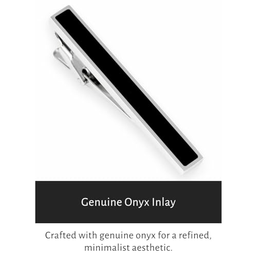 Silver Gold Gunmetal Onyx Tie Clip Tie Bar Made in Japan - color: Silver