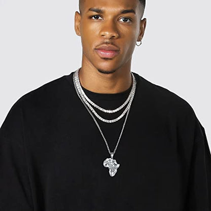GOLDCHIC JEWELRY Africa Map Necklace for Men, Stainless Steel African Tribal/Egyptian Eye of Horus/I LOVE AFRICA/Elephant Map Hiphop Jewelry Unisex with 22'+2'Adjustable Chain - color: Animals - Stainless Steel, style: Personalised Engraving