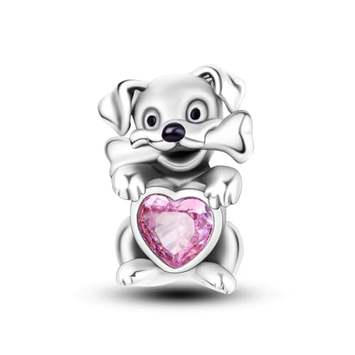 925 Silver Charm for Bracelets Animal Pet Insect Series Women Jewelry Gift - color: Red puppy