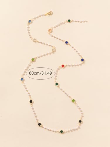 KURTCB Rhinestone Necklace for Women Boho Long Y Lariat Gold Necklace Stack Colorful Summer Beach Jewelry - color: Multi