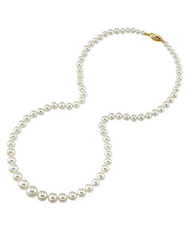 The Pearl Source 14K Gold 4-9mm AAA Quality Graduated Round White Freshwater Cultured Pearl Necklace for Women - color: Yellow Gold Clasp, size: 16" Choker Length