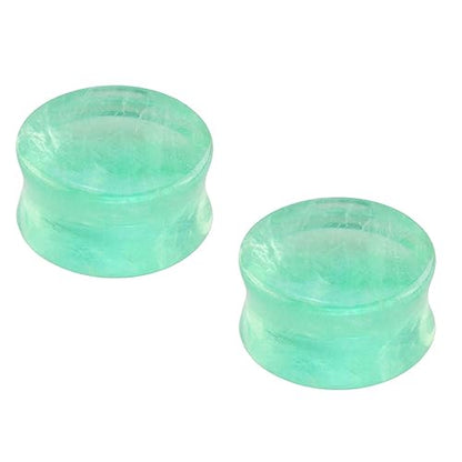 Pierced Owl Green Fluorite Stone Double Flared Plugs, Sold as a Pair - style: 6mm (2GA)