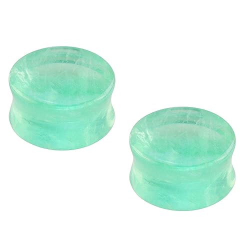 Pierced Owl Green Fluorite Stone Double Flared Plugs, Sold as a Pair - style: 12mm (1/2")