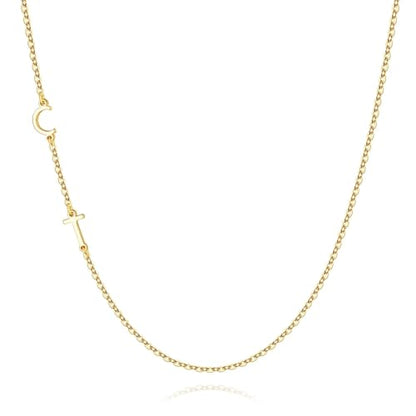 M MOOHAM Sideways Two Initial Necklaces for Women Girls Birthday Gifts | Dainty 14K Gold-Plated, Custom Initial Necklace, Letter Necklace Jewelry, Birthday Gifts for Women Wife Mom Sister Friends - color: initial C & initial T