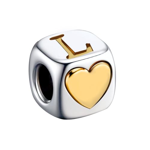 KunBead Initial A-Z Letter Gold Heart Alphabet Love Bead Birthday Charms Compatible with Pandora Charm Bracelet for Women - style: Letter L