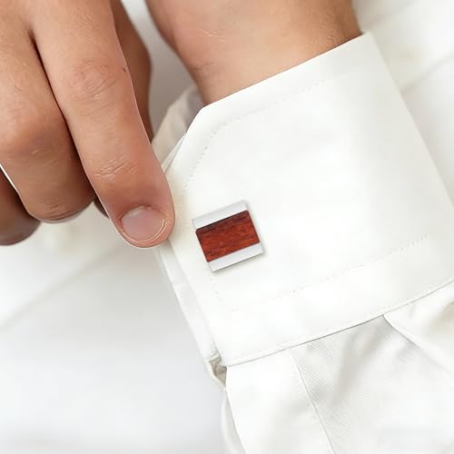 Cuff Links Mens Cufflinks Wood Inlay - Rectangular Brass Cuff Links with Gunmetal Finish, 3-Layer Electroplating, Unique Wood Grain Shirt Accessories for Business Wedding Tuxedo, Durable & Anti-Fade Jewelry Gift - color: Silver/Wood