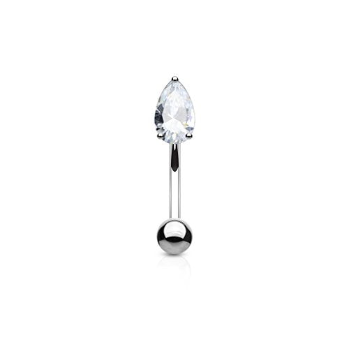 Pierced Owl - 16GA 316L Surgical Steel Prong Set CZ Crystal Teardrop Eyebrow Curved Barbell - style: Silver Tone/Clear