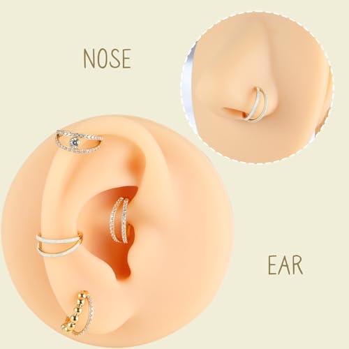AROWRO Conch Piercing Jewelry Nose Rings Hoops Septum Cartilage Helix Rook | Surgical Steel Gold Silver Cartilage Earrings for Women Tragus Helix Piercing Jewelry 16G 18G 20G With Cubic Zirconia Opal - color: Gold-D3 Opal, size: 16G(1.2mm)-10mm
