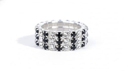 Sparkling Rhinestone Ring Set Trendy Elastic Rhinestone Crystal Stretch Ring Stackable Jewelry for Women Girls - color: 3 Rows Ring-White+Black