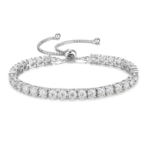 FANCIME Birthstone Bracelet Jewelry for Women Sterling Silver Tennis Bracelet Classic Bolo Adjustable Chain Fine Jewelry Anniversary Birthday Gifts for Women Mom Wife Her - color: 04-CZ