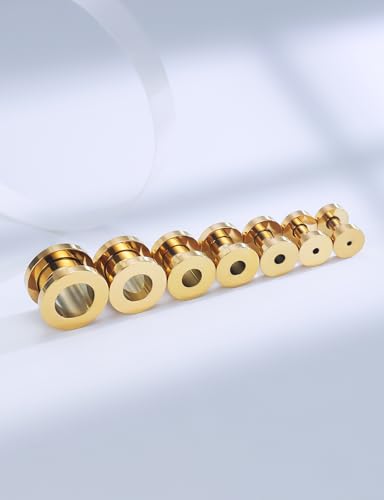 Astm F136 Titanium Ear Gauges Screw Fit Flesh Tunnels Plugs Gauges Earring Expander Stretcher Ear Tunnels For Ears 10G 8G 6G 4G 2G 0G 00G Plug Earrings Body Piercing Jewelry For Women Men - color: 10G Tunnels, Gold