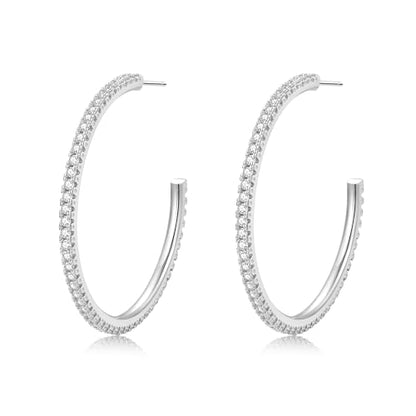 925 Sterling Silver Earrings Large Rhinestone Hoop Earrings Big Cubic Zirconia Hoop Earrings Thin Rhinestones Round Hoop Earrings for Women 20/30/40/50/60/70mm Sparkly Hoops With Crystals for Womens - color: 50mm-Silver