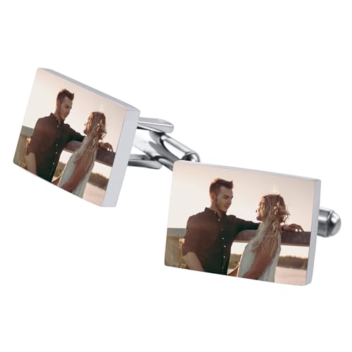 Classic Stainless Steel Cufflinks for Men Personalized Initial/Date/Photo Silver Mens Cufflinks Gift for Husband Groomsmen Groom Father of the Bride - color: Rectangle (Photo)