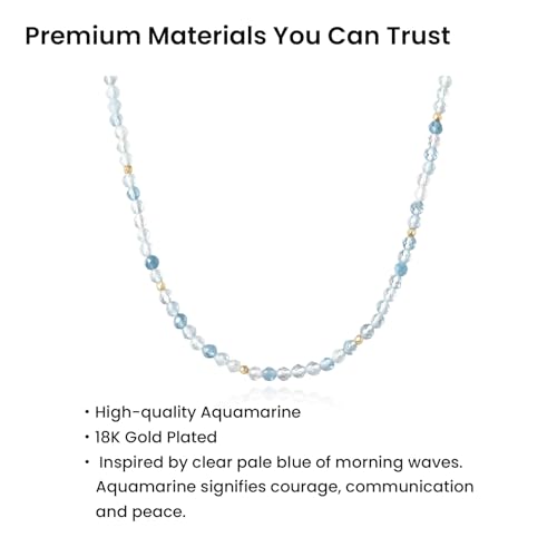 ARSIS Genuine Beaded Gemstone Necklace for Women, Colorful Natural Stone Handmade Bead Choker, Personalized Birthstone Necklace, Boho Summer Beach Necklace Layering Stackable Jewelry Gift - color: Aquamarine (March)