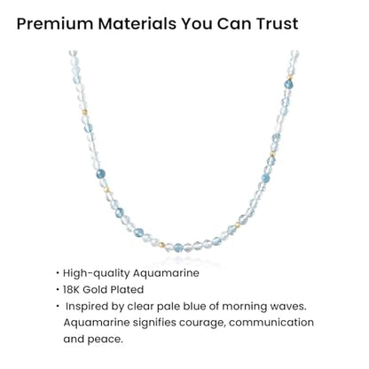 ARSIS Genuine Beaded Gemstone Necklace for Women, Colorful Natural Stone Handmade Bead Choker, Personalized Birthstone Necklace, Boho Summer Beach Necklace Layering Stackable Jewelry Gift - color: Aquamarine (March)