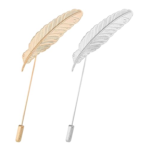 Dreuyet Simple Gold Silver Plated Long Brooch Pins with Cute Animal Antlers Leaves Plant Bees Rabbits Rose Flower Feather Brooch Jewelry for Women Men Elegant Suit Collar Lapel Pin - style: Long Leaf