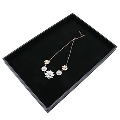 Black Velvet Stackable Jewelry Tray Showcase Display Stackable Necklace Bracelet Ring Showcase Display Empty Plate (2 Pack)
