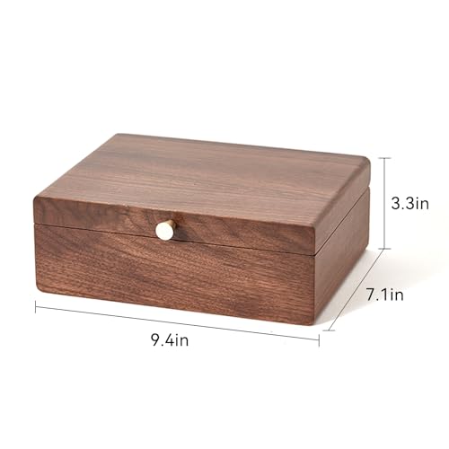 CHOSIN Walnut Wood Jewelry Box with Removable Tray, Vertical Necklace Hooks | 2 Layers Black Walnut Jewelry Organizer, For Watches Rings Earrings Necklace Bracelets, Velvet Interior, Gift for Her - style: 2 Layer B