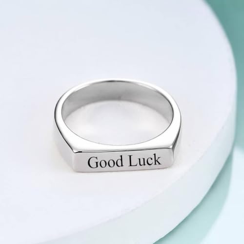 Stainless Steel Square Signet Rings for Men Women Gold/Silver Plain Pinky Thumb Ring, Gift for Dad Husband - color: Rectangle Silver-Custom