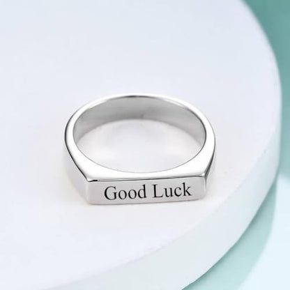 Stainless Steel Square Signet Rings for Men Women Gold/Silver Plain Pinky Thumb Ring, Gift for Dad Husband - color: Rectangle Silver-Custom