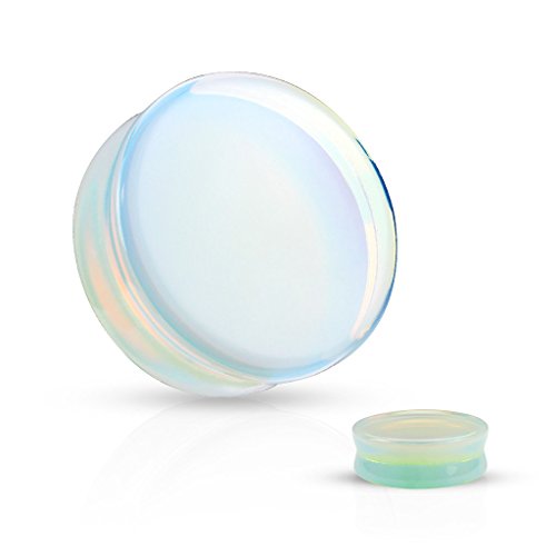 Forbidden Body Jewelry 8G-1" Opalite Semi Precious Stone Solid Saddle Fit Plug Earrings (Sold as Pair) - style: 4mm (6GA)