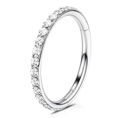 WBRWP 316L Stainless Steel Nose Hoop Rings Clicker with Zircon/Opal 14g-20g | Hypoallergenic Nose Rings Segment Clicker Lip Rings Cartilage Rook Conch Earrings Diameter 5mm-10mm - color: Silver ring with zircon -1pc Pack