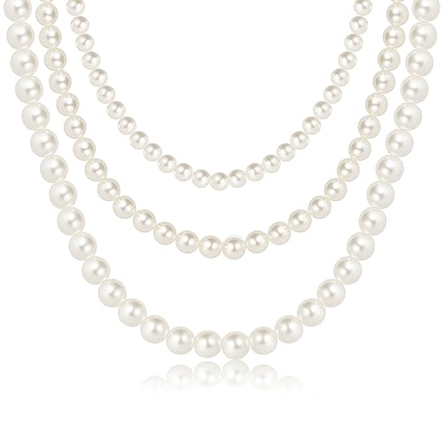 3 Strand Pearl Necklaces for Women Faux Pearl Choker Necklace for Women White Three Strand Pearls Necklace for Wife Layered Pearl Necklace for Mother Pearl Gifts