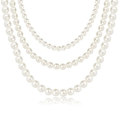 3 Strand Pearl Necklaces for Women Faux Pearl Choker Necklace for Women White Three Strand Pearls Necklace for Wife Layered Pearl Necklace for Mother Pearl Gifts