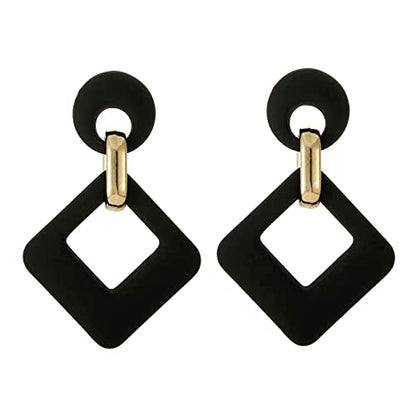 RUOFFETA Acrylic Rectangle Earrings, Fashion Acrylic Square/Oval/Hoop Statement Drop Earrings for Women - color: Black