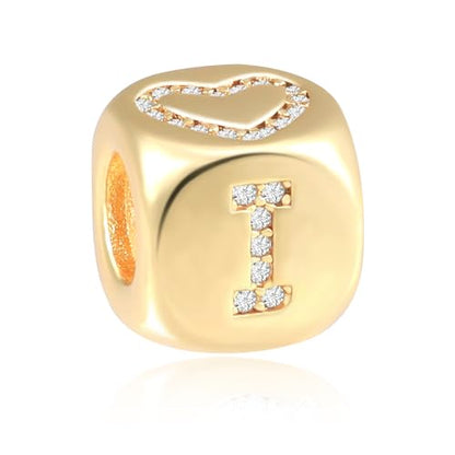 Letter Charms for Necklace and Bracelets,14K Gold Plated Women's Bead Charms, A-Z Alphabet Initial Beads Name Pendant DIY Jewelry Birthday Gift for Women - style: Charm-I