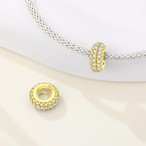 925 Sterling Silver Spacer Beads Charms for Bracelets & Necklaces Cute Charms Spacer Stopper Locating Buckle for Bracelets Retro Shaped Birthday Graduation Jewelry Gifts for Women Lover - color: Gold spacer bead