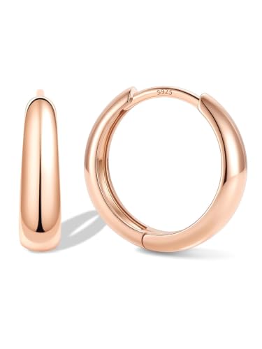 Bestyle Gold Huggies Earrings for Women Hypoallergenic 925 Sterling Silver Post Huggie Hoop Earrings Thick Lightweight Small Hoop Earrings 8/10/12/14mm - color: Rose Gold, size: 14mm