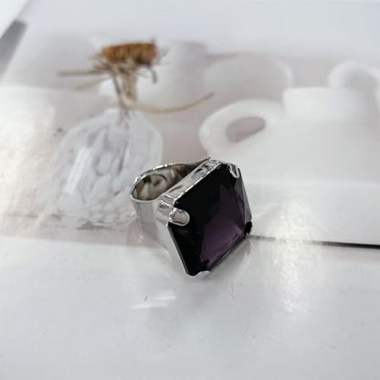 Square Large Rhinestone Exaggerated Statement Ring for Women Sparkling Thick Chunky Geometric Big Crystal Stone Finger Knuckle Band Rings Open Adjustable Wedding Brides Cocktail Prom Party Jewelry - color: Purple