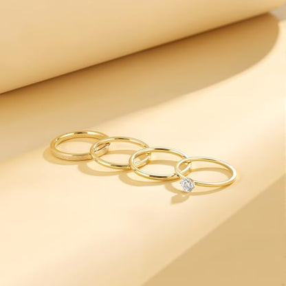 VOLUKA 4 Pcs Stainless Steel Rings for Women Set Knuckle Rings Simple Smooth Finger Stackable Rings Set Plain Band Rings for Women Men - color: Gold