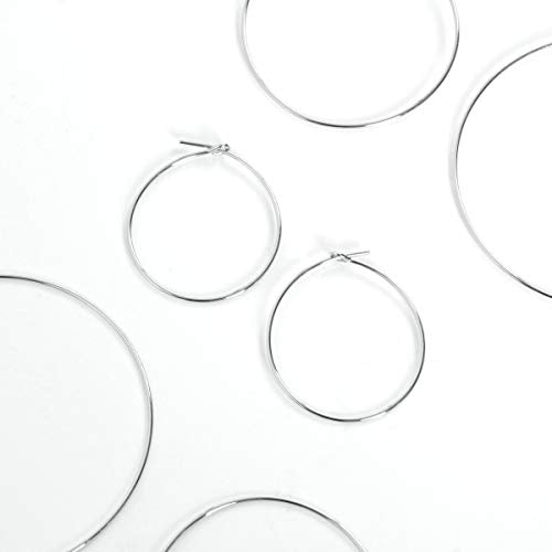 Thin Hoop Earrings for Women - Lightweight Wire Threader Loop Drop Dangles | Plated in 18K Gold or 925 Sterling Silver, Hypoallergenic and Safe for Sensitive Ears - color: 925 Silver Plated - 1" inch