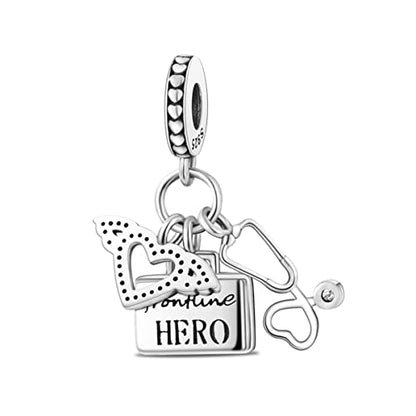 925 Sterling Silver Charm for Bracelet Necklace Women Dangle Pendant Beads | Love Faith Mom Ocean travel Butterfly Party Charm Beads Pendants DIY Jewelry Gift - color: Stethoscope First Aid Kit Pendant