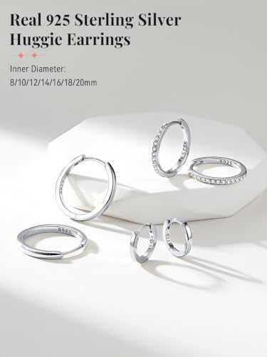 FaithHeart Solid 925 Sterling Silver Small Huggie Hoop Earrings for Women | Silver/Black/Gold/Rose Gold Small Hoop Earrings, Hypoallergenic Lightweight Cartilage Huggie Earrings, Gift Box - color: 01. Blank-Silver, size: 18mm
