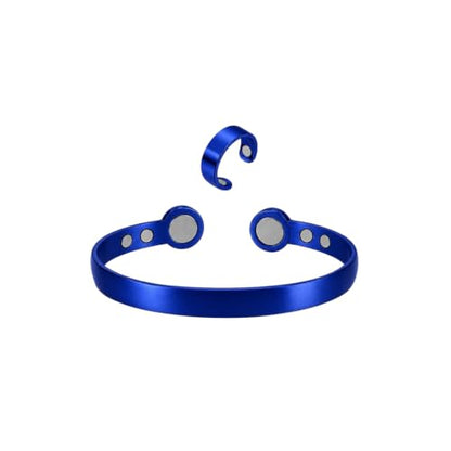 Calming Bracelet Ring Set for Women, Menopause Bracelets Adjustable Bangle Stainless Steel Cuff Climacterium Anxiety Stress Relief Energy Open Jewelry Gift - color: Blue PRO + Blue
