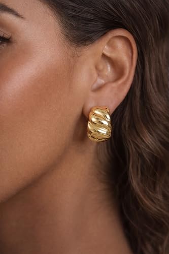 Chunky Gold Hoop Earrings for Women 14k Gold Plated Thick Triple Earrings | Hypoallergenic Trendy Chunky Gold Hoops Earrings,Dainty Jewelry Gifts for Women - style: Croissant Earrings