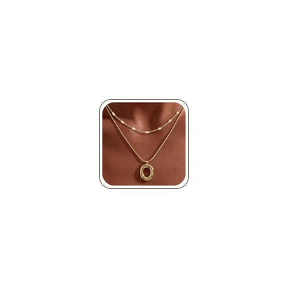 14K Gold/Silver Plated Dainty Snake Chain Layered Necklace for Women | Irregular Oval Pendant Minimalist Dainty Statement Gold Layering Everyday Jewelry - color: Gold - Satin
