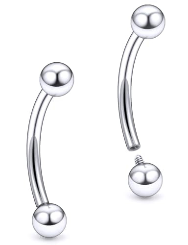 20G 18G 16G 14G 12G 8G 6G 4G 2G Astm F136 Titanium Internal Thread Eyebrow Piercing Jewelry Curved Barbell Vertical Labret Lip Daith Rook Earrings Navel Belly Button Ring Piercing Jewelry - style: 12G, 16MM Length, Ball