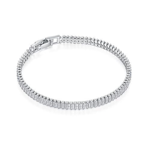 MINDDHA 14K Gold/White Gold Plated Cubic Zirconia Tennis Bracelet | Silver, Gold Bracelet for Women | Rectangle, Square, Round Shape CZ Stone | Width 2.5-4mm | Size 6-8 Inch - color: 4mm Rectangle White Gold, size: 6 Inch