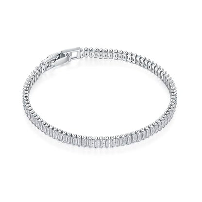 MINDDHA 14K Gold/White Gold Plated Cubic Zirconia Tennis Bracelet | Silver, Gold Bracelet for Women | Rectangle, Square, Round Shape CZ Stone | Width 2.5-4mm | Size 6-8 Inch - color: 4mm Rectangle White Gold, size: 8 Inch